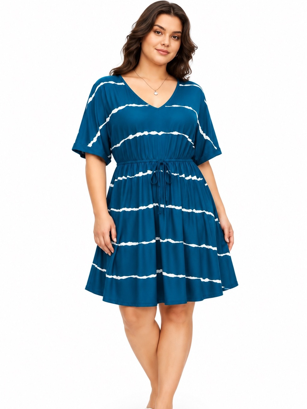 BloomChic Teal White Stripe V Neck Drawstring
Midi Dress Size 18-20 NWT